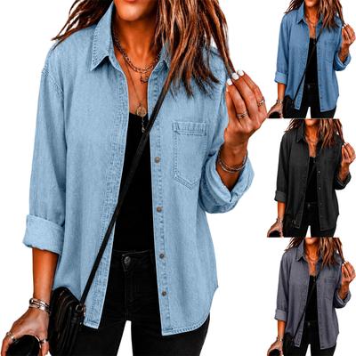 Haut en jean boutonné ample pour femme pour un usage quotidien décontracté