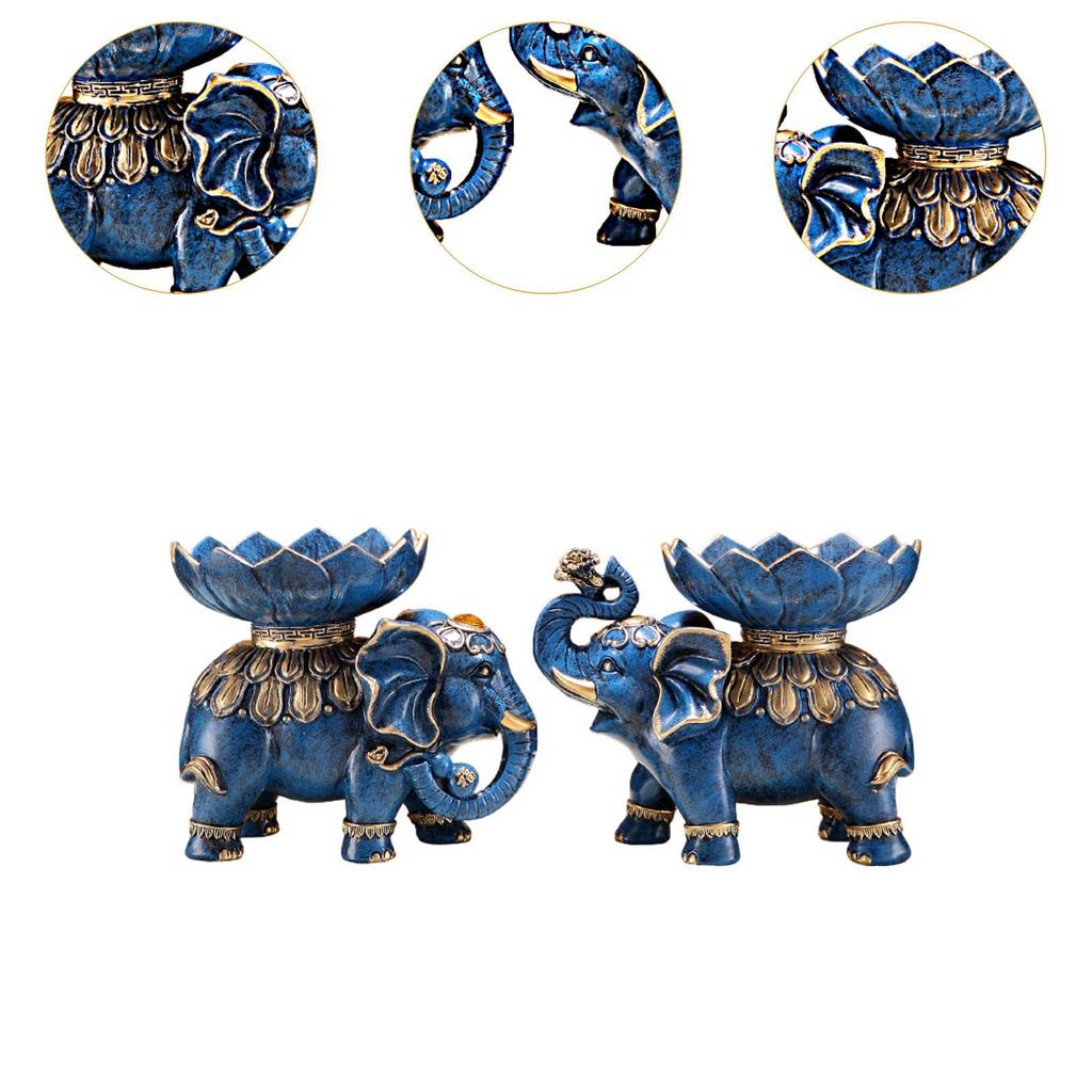 Couple Elephant Figurines with Fruit Tray Resin Handicraft for Wedding Party