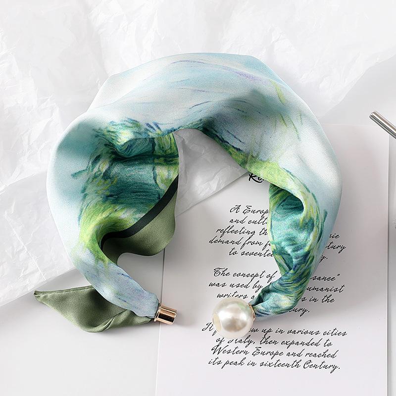 New Style Letter-Print Scarf with Magnetic Clasp Long, Narrow Silk Scarf ,Lightweight Accessory for Spring Summer Shirt Styling