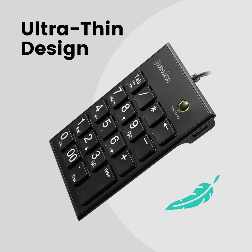 Perixx Numerisch groß 2 USB-Hubs enthalten Für diejenigen, die genügend USB-Anschlüsse haben Scherenmechanismus-Tastatur mit großer Tab-Taste und Nummernanzeige Garantie Schwarze Hubs