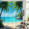 1pc Tropical Beach Scene Shower Curtain - Vibrant Palm Trees, Ocean Waves, and Sunlit Sand, Ideal for Bathroom Decor