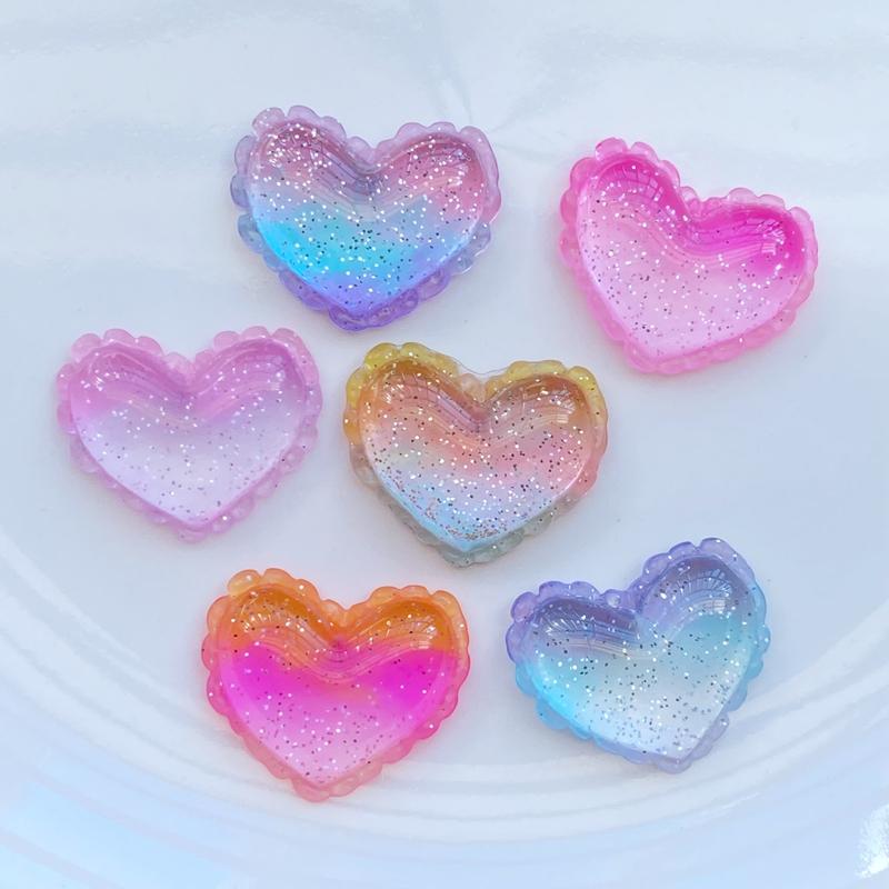 10Pcs New Cute Resin Shiny Tricolor Heart Flat Back Cabochon Scrapbook Kawaii DIY Embellishments Accessories