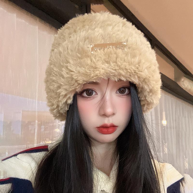 

Шерстяная шапка осень и зима женская новая универсальная вязаная шапка на голову теплая белая холодная шапка большой обхват головы защита от холода Head circumference 54~ 58cm хаки