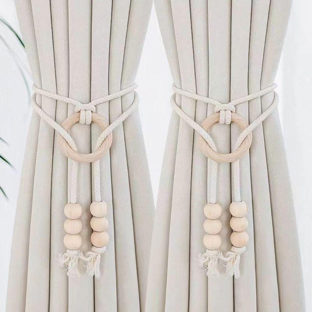 Simple Fringe Beaded Curtain Tieback No Punching Adjustable Curtains Holder Curtain Rope Home Curtain Accessories