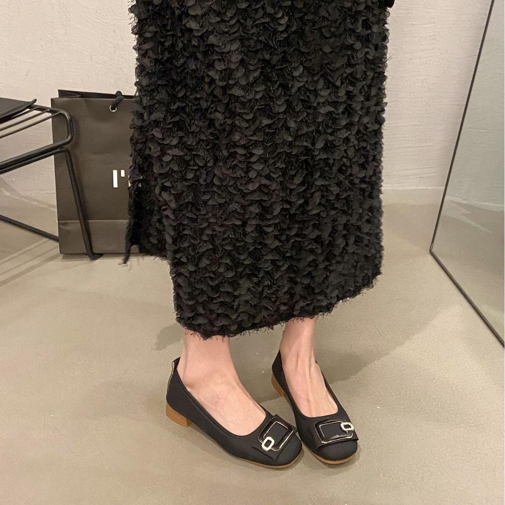 Single Shoes Women's Square Head Shallow Mouth Flat Shoes Spring and Autumn New One-pedal Lazy Shoes 2025 Fairy Wind Doudou Shoes