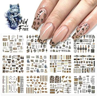 12 disegni adesivi per nail art con stampa leopardata decalcomanie per cursori per il trasferimento dell'acqua con animali