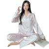 Spring, Autumn And Summer Ice Silk Pajamas Women'S Light Luxury Pure Wind Bow Long Sleeve Loose Loungewear Fashion Suit