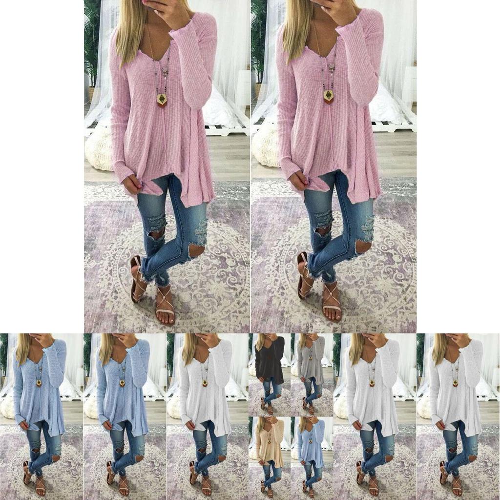 Elegant Plus Size Women Long Sleeve Loose Blouse With Baggy V Neck Tunic T Shirt
