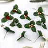 5/10PCS Christmas Artificial Holly Berries Cherry Little Fruits Green Leaves for Party Home Decoration Garland Wreath Ornaments