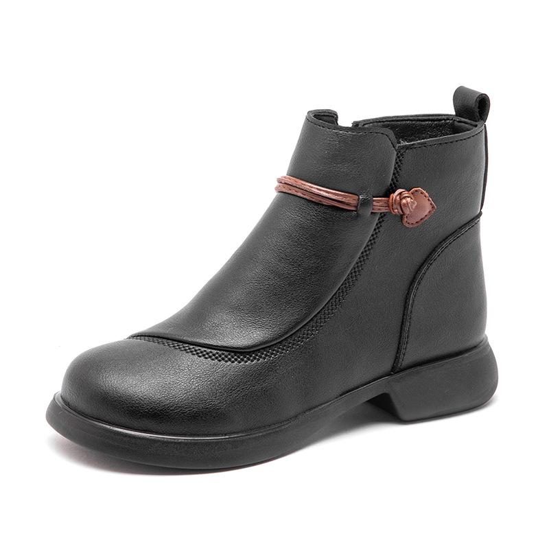 2024 Women's Winter Leather Short Boots: Warm, Non-Slip, Thickened Cotton for Middle-Aged & Elderly
