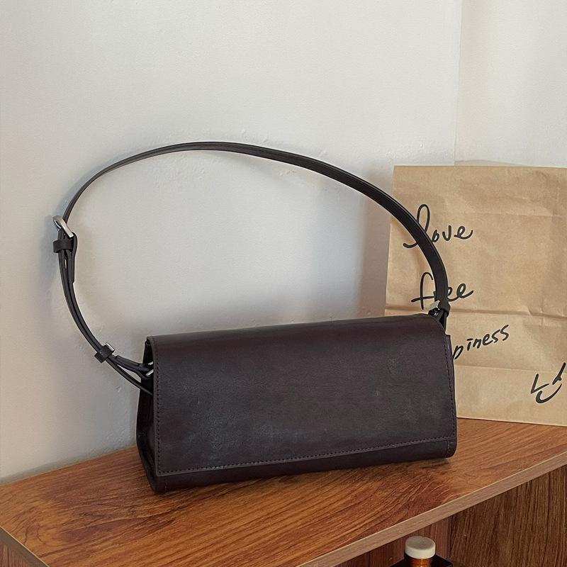 Niche Genuine Leather Triangle Baguette Bag Cowhide Shoulder Bag Women's Underarm Bag with Vintage Crossbody Bag