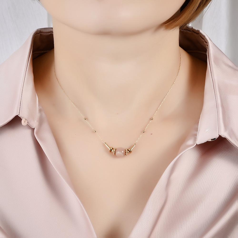 Exquisite Waterproof Stainless Steel Necklace with Rose Quartz, Sun Agate, and Amazonite