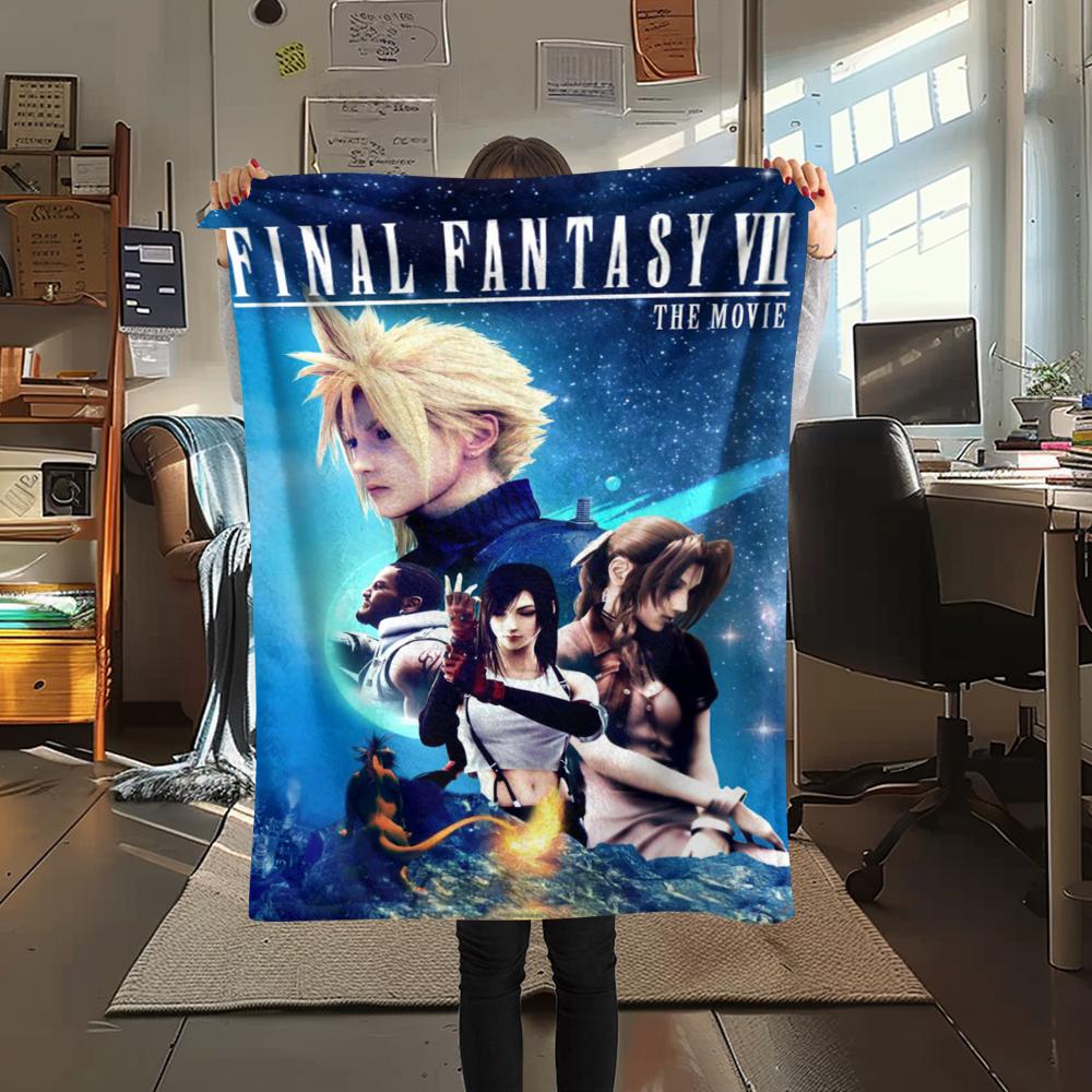 1Pc Final Fantasy Print Flannel Blanket, High Quality Comfortable for All Seasons, Home Decor, Warmth and Comfort, Perfect for Gifts
