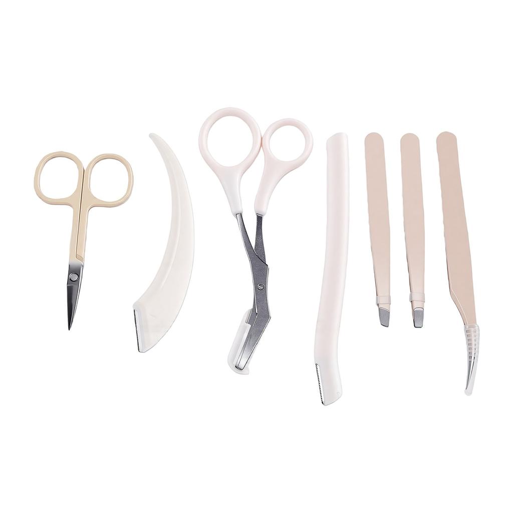 7pcs Eyebrow Trimming Kit Portable Fashionable Multifunctional Travel Eyebrow Kit with Dolphin Tweezers for Daily Use