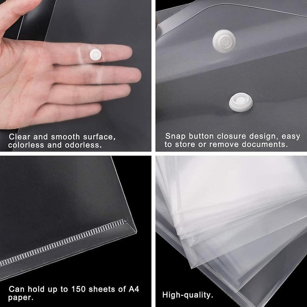 1-3PCS A4 Poly Envelope Folder with Snap Button Clear Waterproof Plastic Document Protector for School Home Office Organization