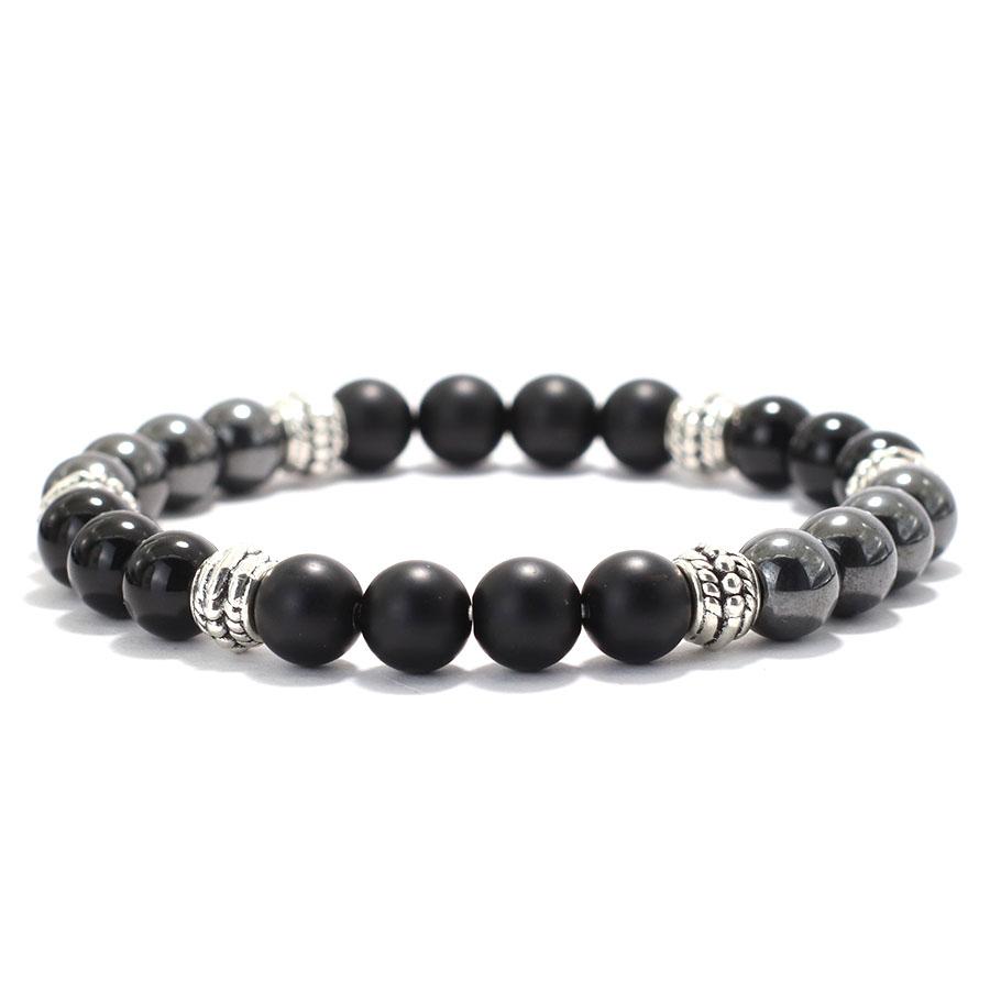 Simple Men Bracelet Natural Lava Tiger Eye Stone Hand Beaded Brass Braclet Casual Accessories Prayer Meditation Yoga Braslet