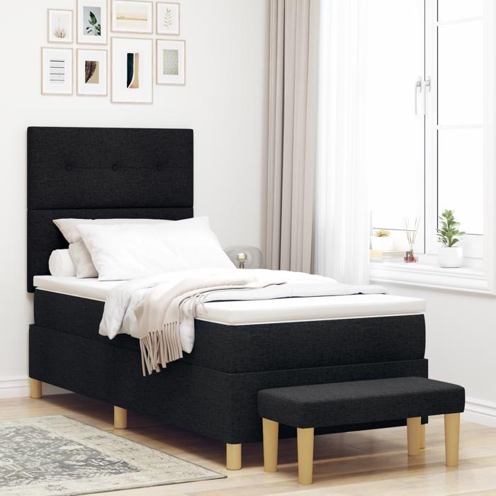 Lit à ressorts vidaXL avec matelas et banc noir 100x200 cm en tissu 3344277