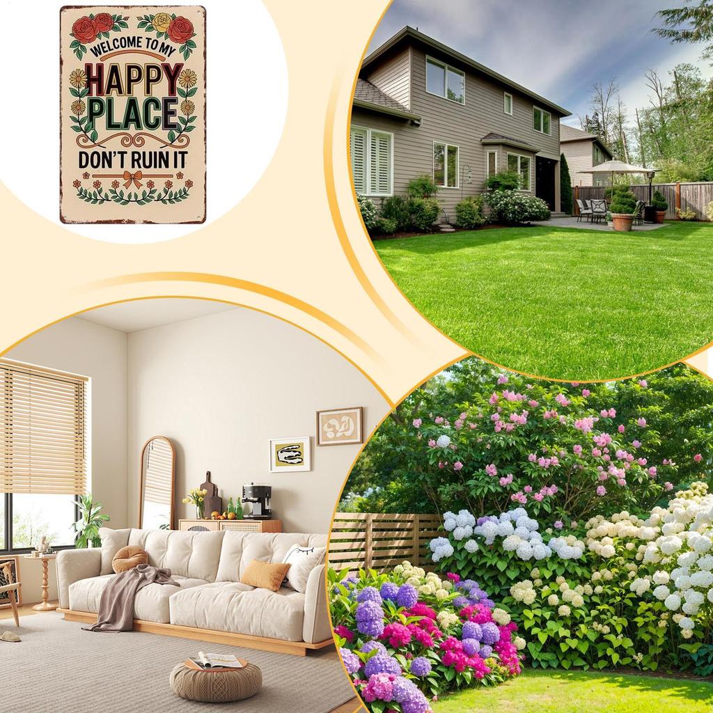 Happy Place Sign Vintage Floral Home Decoration Wall Metal Welcome Poster For Indoor Outdoor Bedroom Corridors Courtyards