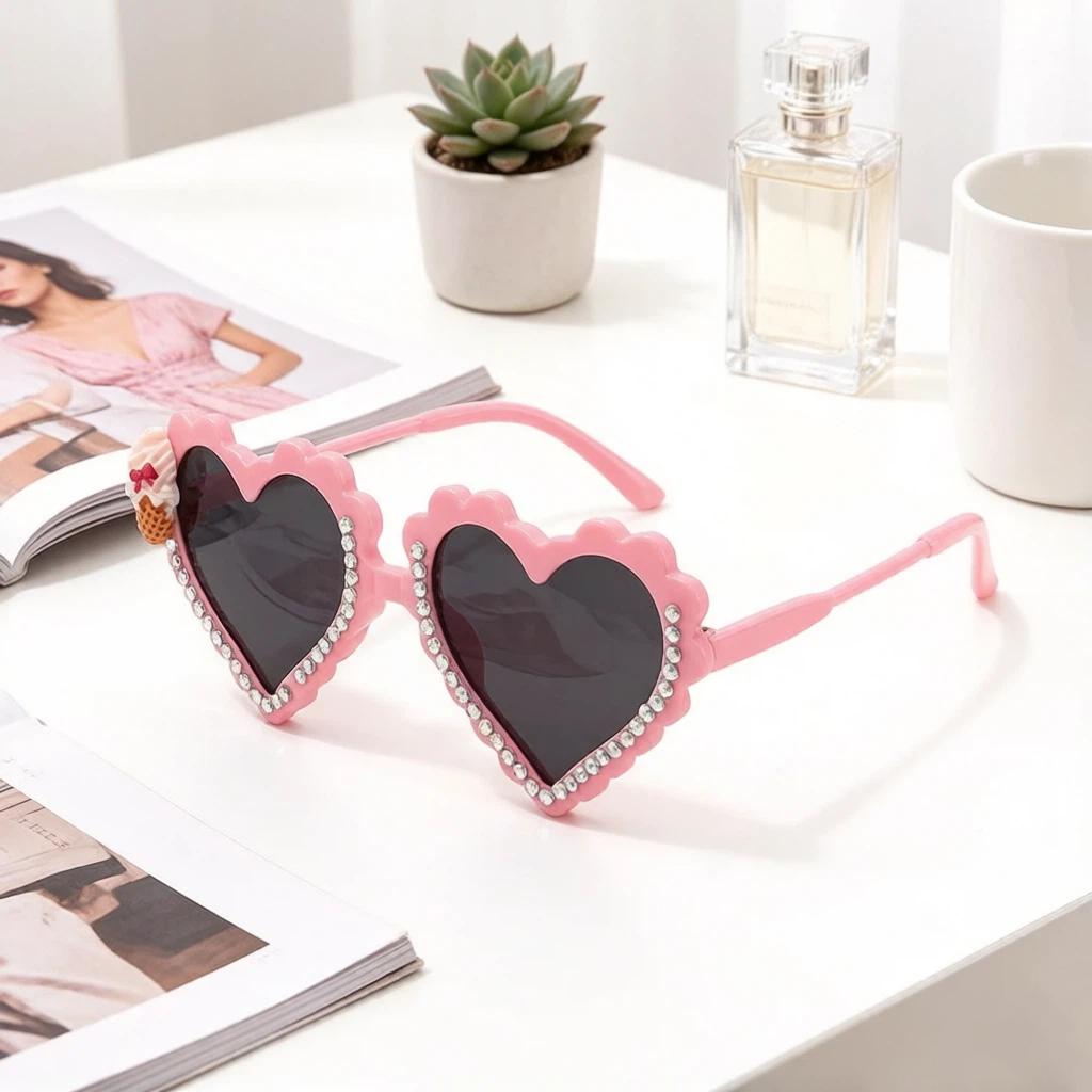 2026 Cute Ice Cream Kids Sunglasses Heart Frame UV Blocking Sweet Party Photo Props For Girls Children Birthday Gift KJ243