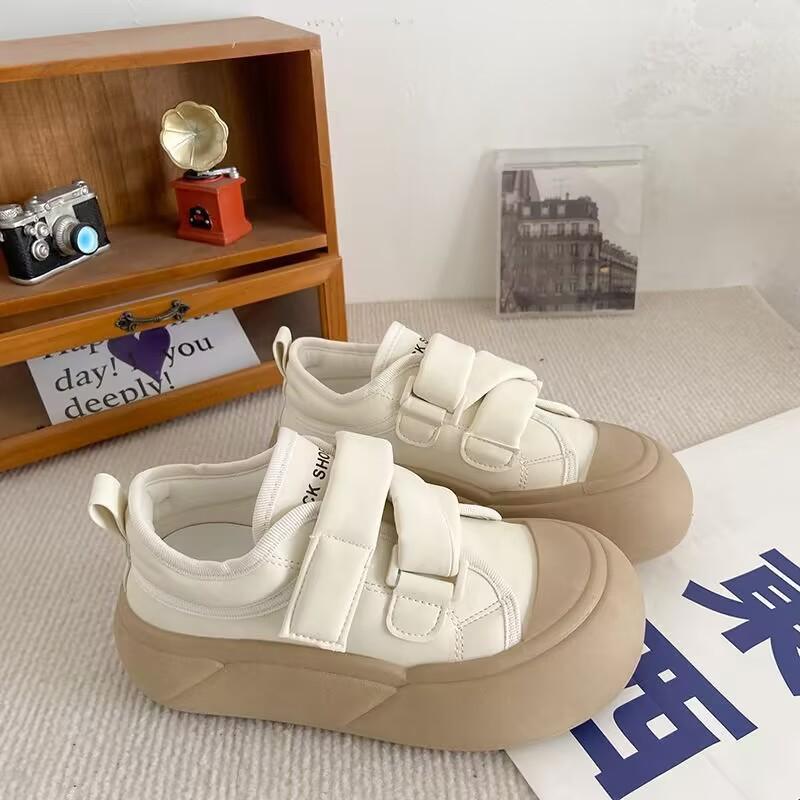 Cream Velcro Little White Shoes Female Ugly Cute Autumn New Chic Niche Korean Version Big Head Board Shoes Platform Bread Shoes