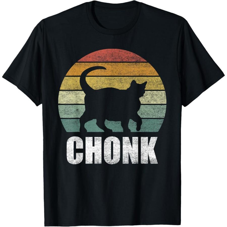 Vintage Retro Sunset Funny Fat Cats Meme Chonk Cat Men Women Kids T-Shirt S