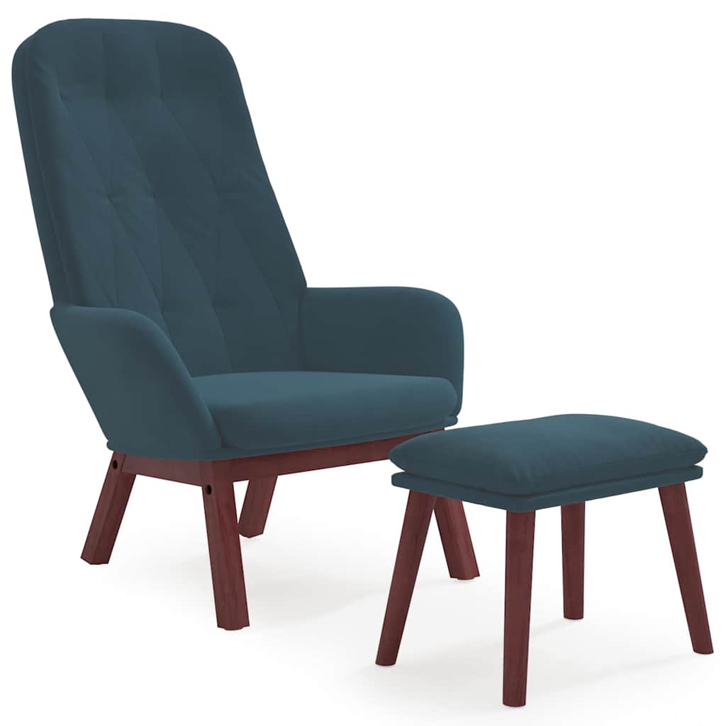 Recliner Chair with Ottoman Blue Velvet