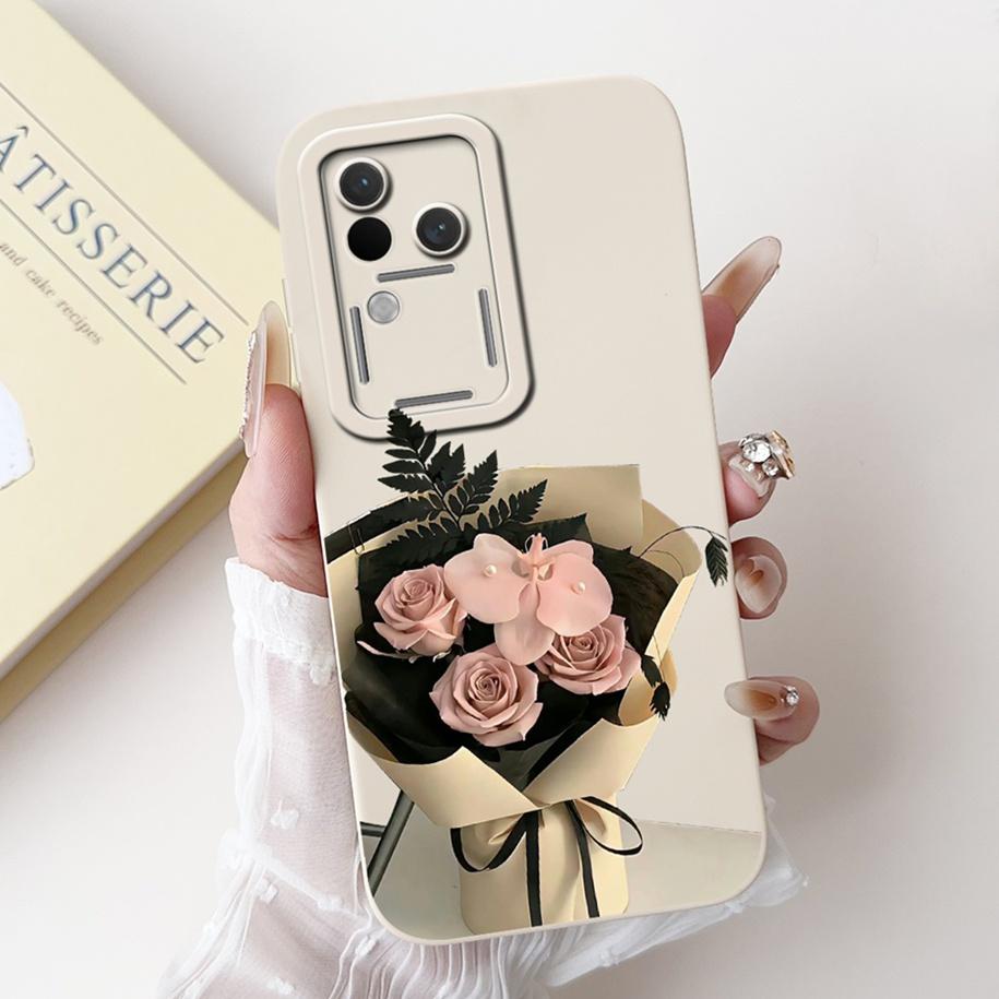 Für Vivo V30 V2318 Hülle V30 Pro V2319 Cover Beliebte Blumen Schleife Weiche Flüssigsilikon Handyhüllen Für Vivo S18 Pro V 30 Fundas