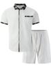 Men's Breathable Waffle Plaid Patchwork Short Sleeve Cardigan & Shorts Set