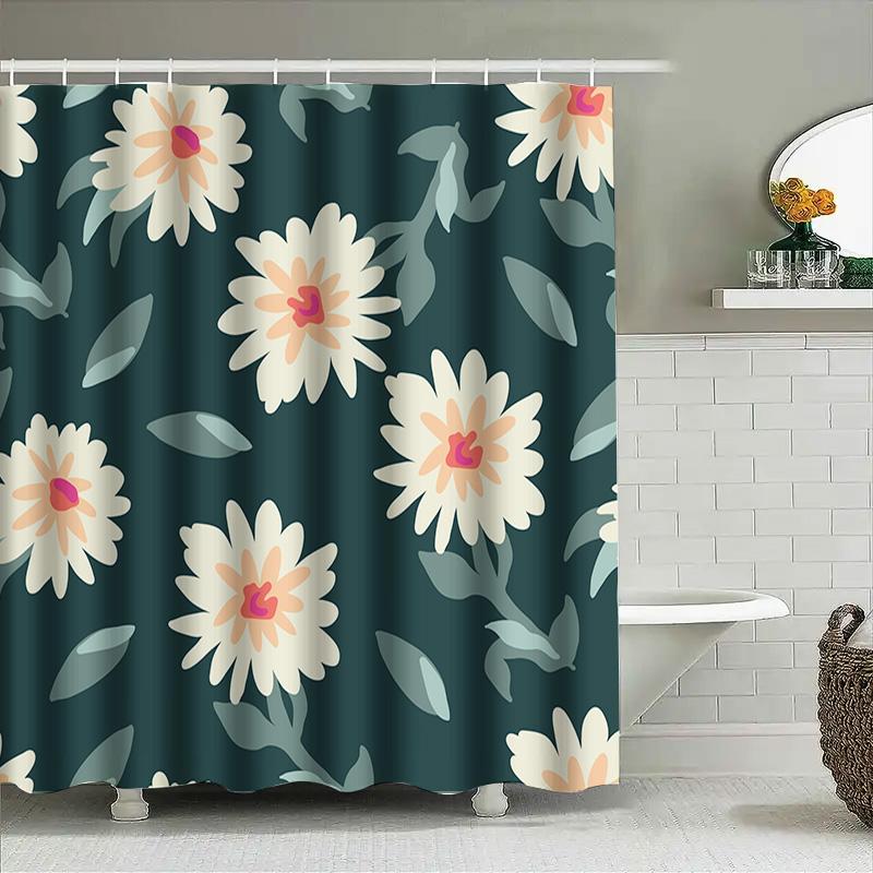 Vintage Retro Shower Curtain Floral Print Green Bath Decorative Home Decor Waterproof Bathroom Shower Clothes Linen