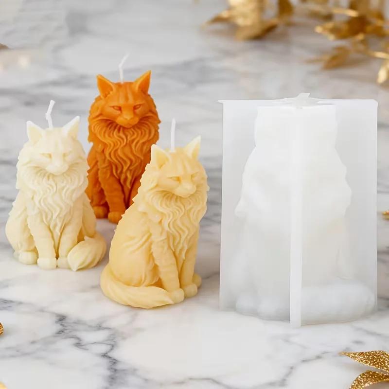 3D Sitting Cat Candle Silicone Mold DIY Cute Kitten Soap Gypsum Resin Handicraft Resin Cement Mold for Handmade Crafts