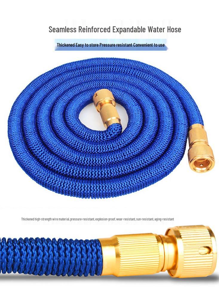 Copper-Plated Connector Telescopic Water Hose Set with 8-Function Spray Gun.