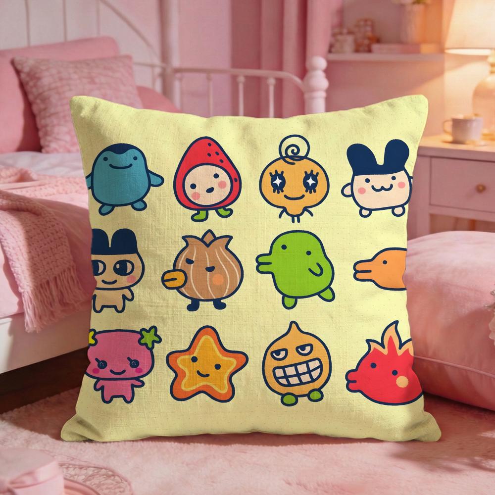 Cute Cartoon Tamagotchi Cushion Cover Premium Comfort Reversible Pillow Cove Two In One Design For Any Room Car Interior