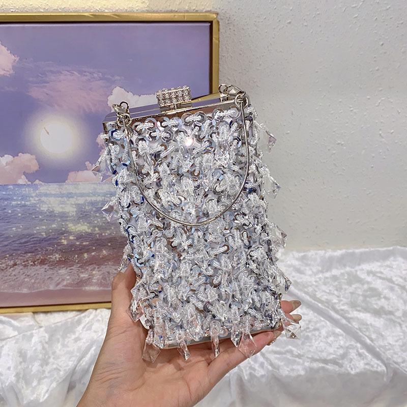

Элегантная ретро-сумка-коробка с пайетками и бисером - универсальная вечерняя сумка-переноска и сумка через плечо для женщин серебряный