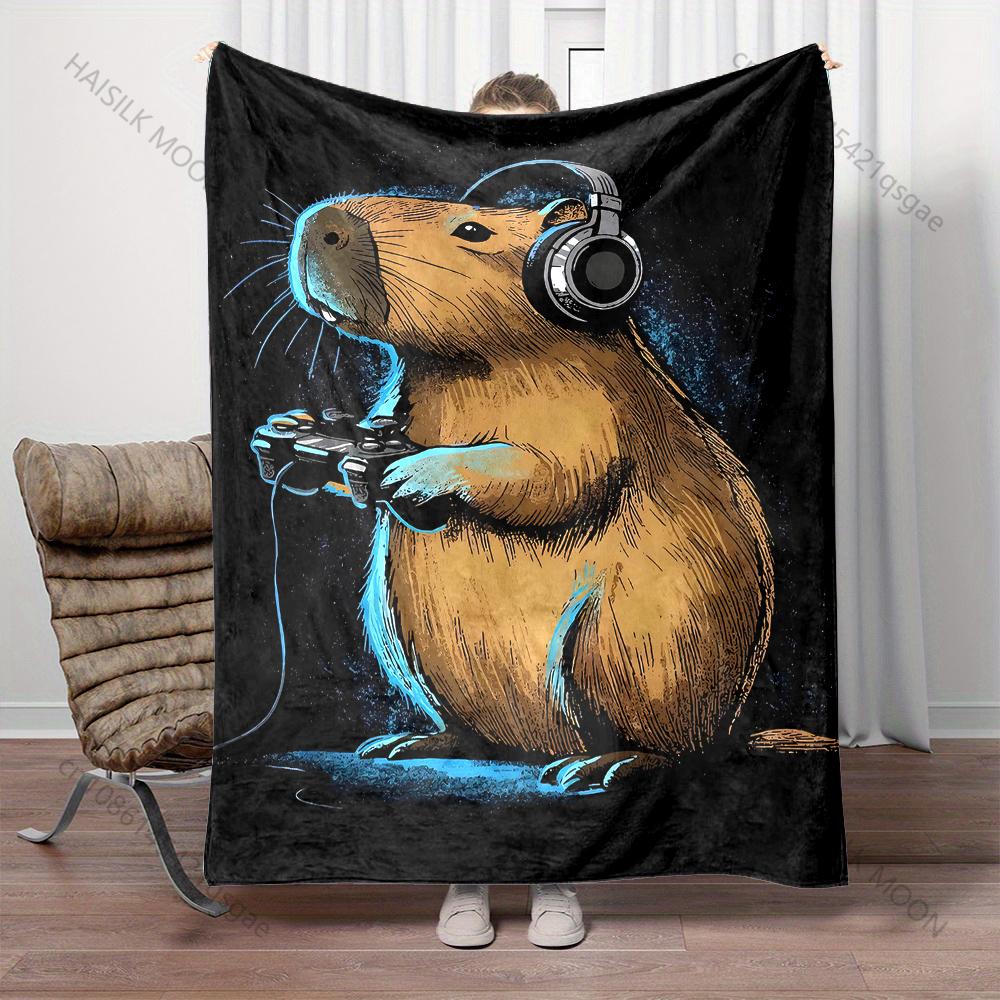 1PC Animal gaming with headphones  Print Adult Children Warm Blankets Home Travel Car Soft Comfortable Suitable for all seasons