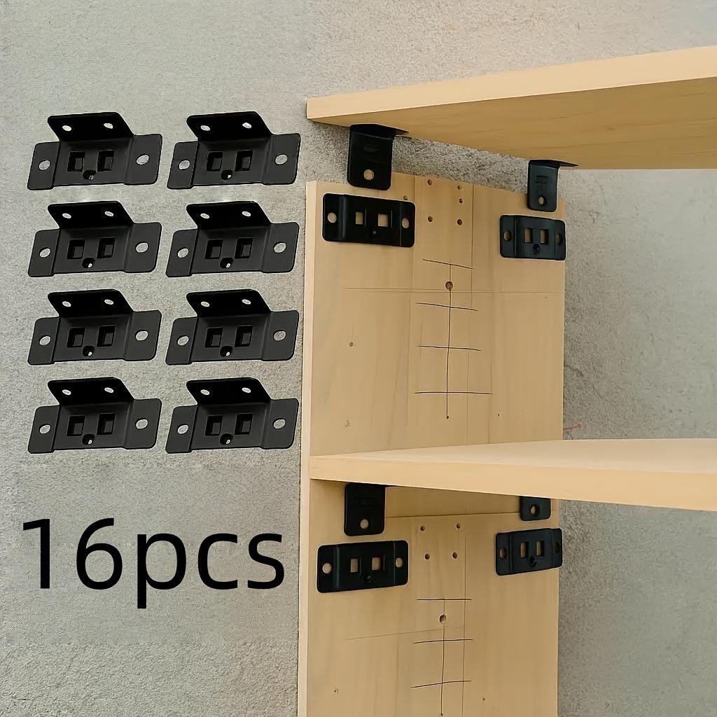 

16Pcs Thickened Metal L‑Shaped 90° Shelf Brackets, 2‑in‑1 Fixed Clamp Insert for Furniture чорний