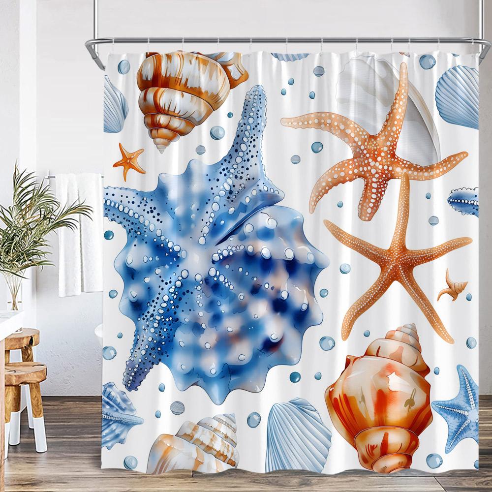Cartoon Ocean Animals Kids Shower Curtains Tropical Fishes Coral Starfish Shell Bathroom Decorations Funny Children Bath Curtain