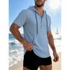 Mens Solid Color Loose Casual Short Sleeve Hooded Shirt
