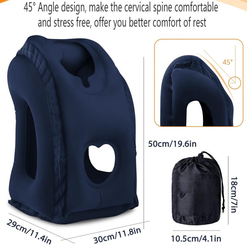 Inflatable Travel Pillow Airplane Neck Pillow with 360 Chin Support Portable Ergonomic Head Support for Flight Train Car Office