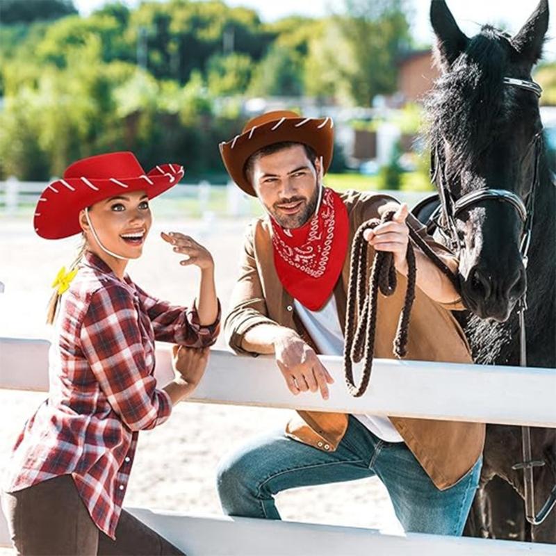 Western Hat Square Scarf Suit Adjustable Jeans Hat Beach Vacation Stylish Hat for Casual Wear and Themed Parties