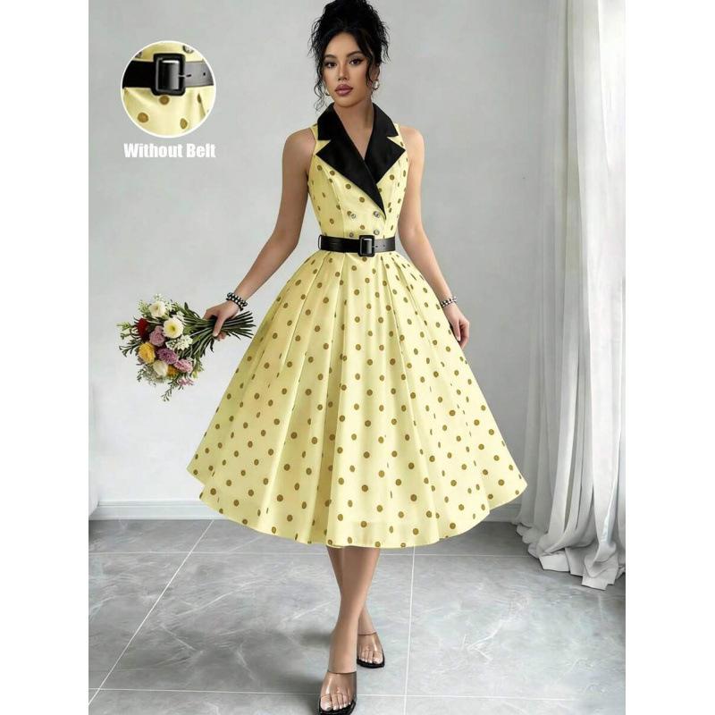 European and American contrasting color polka dots elegant sleeveless dress 2026 summer new temperament thin skirt