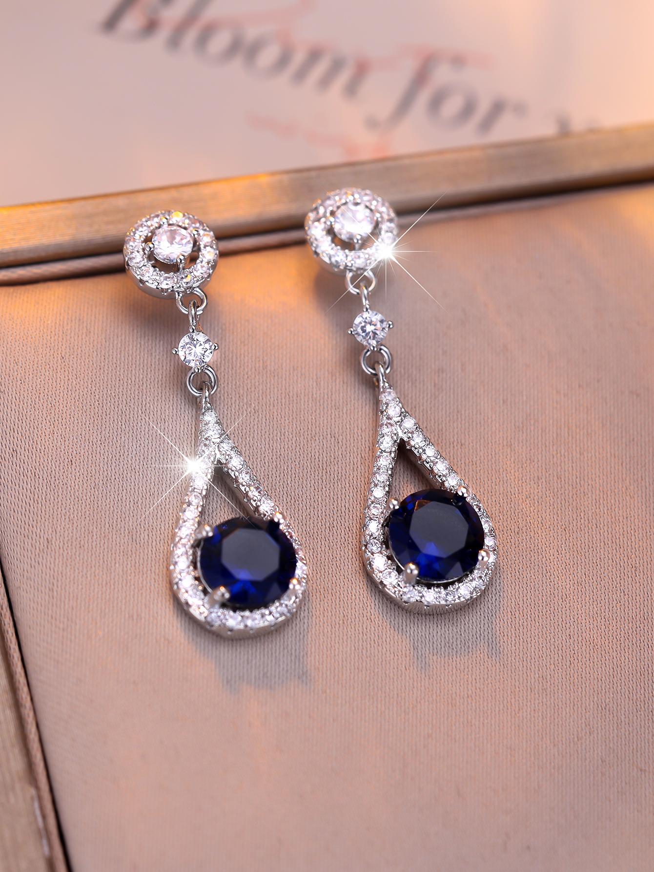 

Изысканные круглые синие циркониевые микроинкрустированные белые стеклянные серьги-капли для женщин, роскошные ювелирные изделия в подарок синий