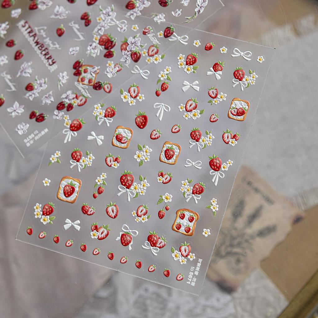 Tomoni Spring Glitter Nail Stickers: European & American Strawberry Flower Nail Art Decals