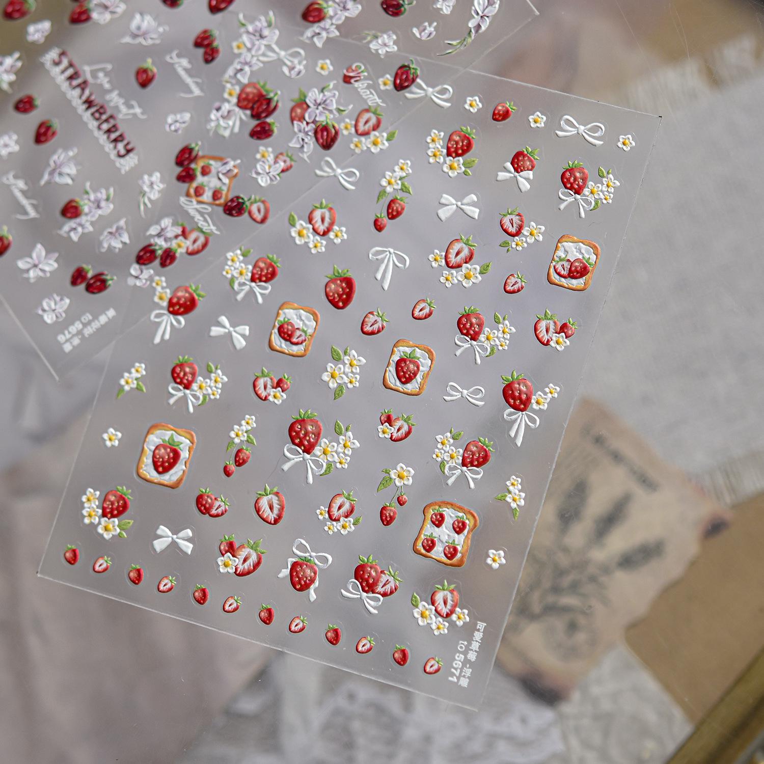 Tomoni Spring Glitter Nail Stickers: European & American Strawberry Flower Nail Art Decals
