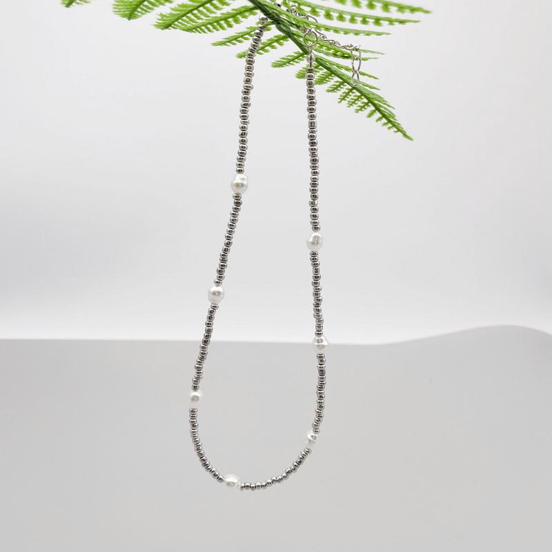 1PC Silver Beads Pearl Women Necklace Fashion New Korean Sweet Colorful Female Neck Jewelry Gift Drop Shipping Wholesale Accessories