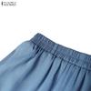 ZANZEA Lässige, elastische Taille, einfarbige, lockere, verkürzte Hose für Damen