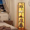 6 Tier Corner Shelf, Tall Corner Stand with LED Light, Wall Shelves Tower Storage Organizer with Metal Frame & Wooden Shelves, Narrow Display Book