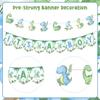 Kreatwow Dinosaur Baby Shower Decorations for Boy - Blue Green Its A Boy Banner, Garland, Hatching Soon Cake Topper, Rawr Decor, Themed Balloons for
