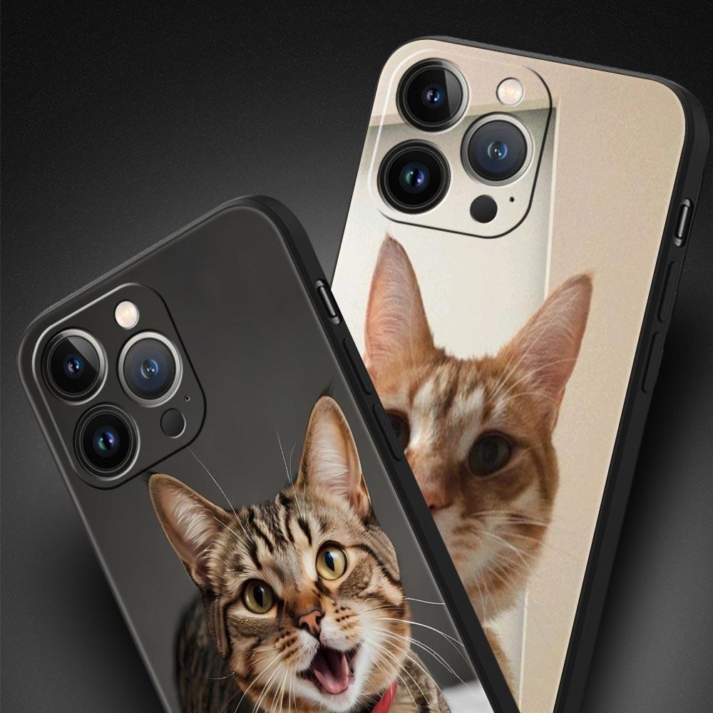 Kawaii Love Cat Phone Case For iPhone 17 16 15 Pro Max 11 12 13 14 7 8 Plus SE 2020 X XR XS Cover Soft Black