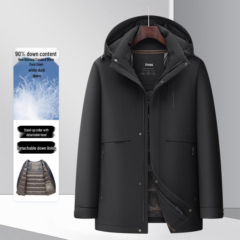 Men's 2025 Winter Mid-Length Down Jacket - High-End, Thickened White Duck Down, Business Casual Style