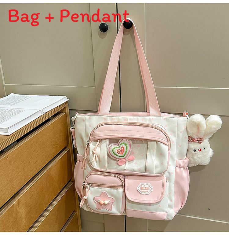 Fresh Color Block Backpack With Nylon For School Girls